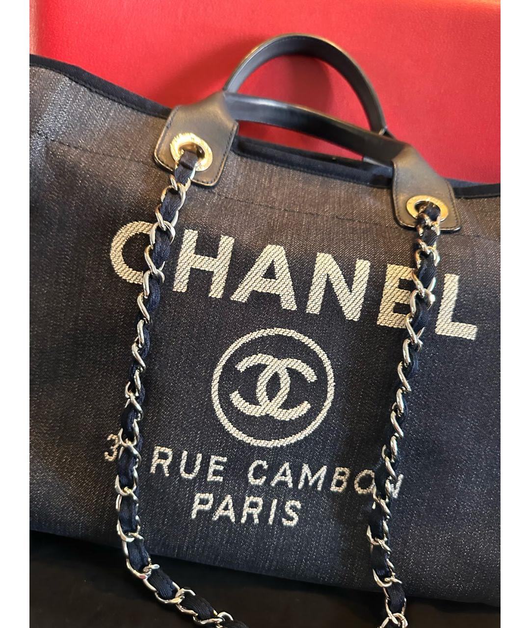 CHANEL Темно-синяя деним сумка тоут, фото 2