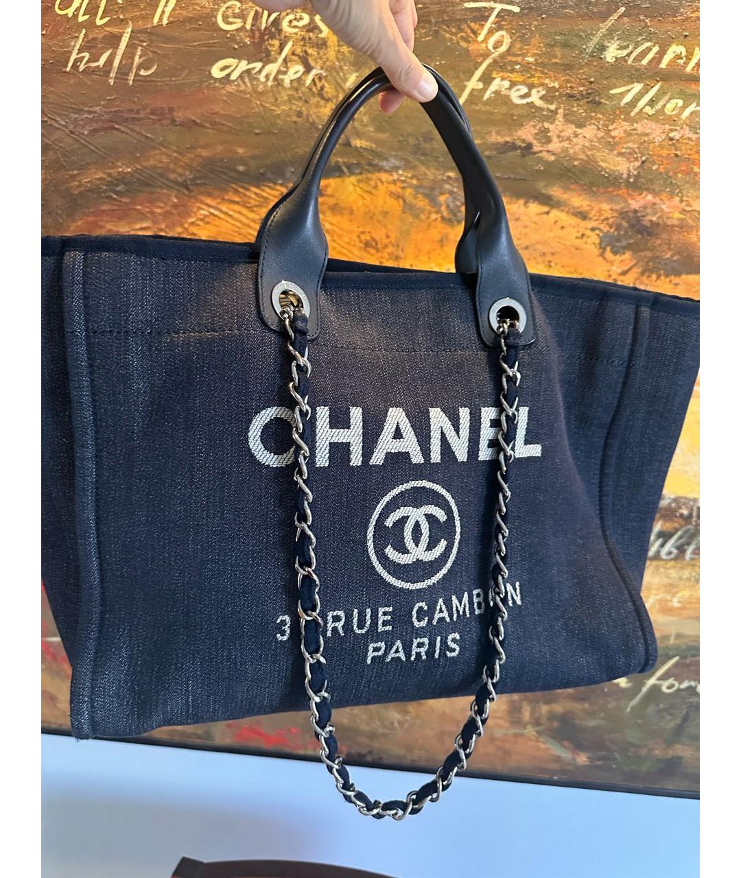 CHANEL Темно-синяя деним сумка тоут, фото 4