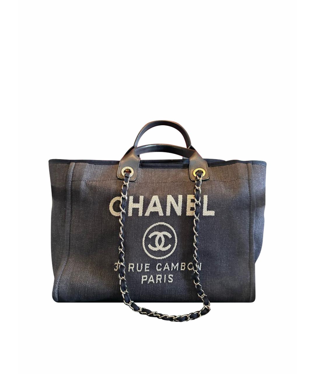 CHANEL Темно-синяя деним сумка тоут, фото 1