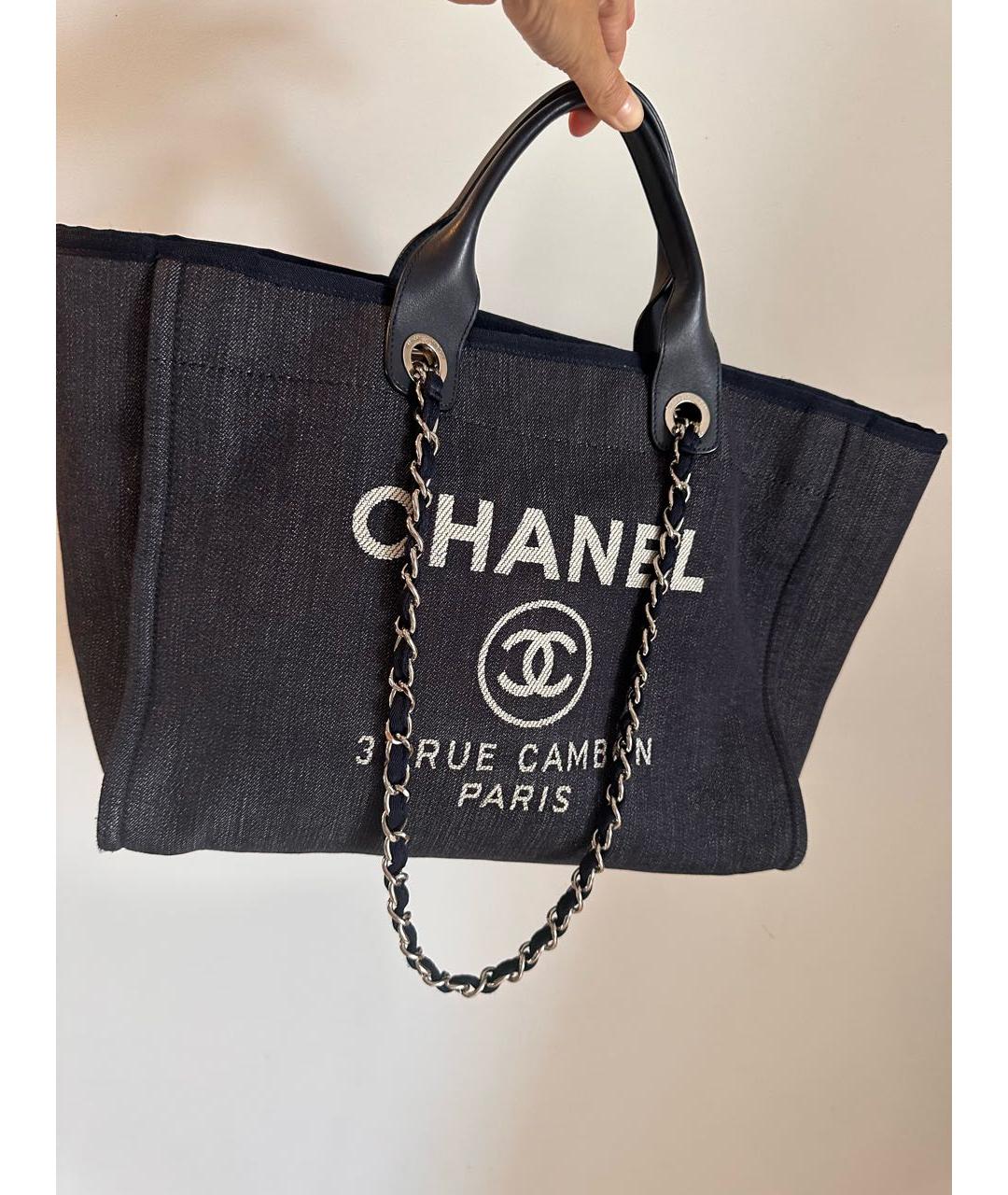CHANEL Темно-синяя деним сумка тоут, фото 5