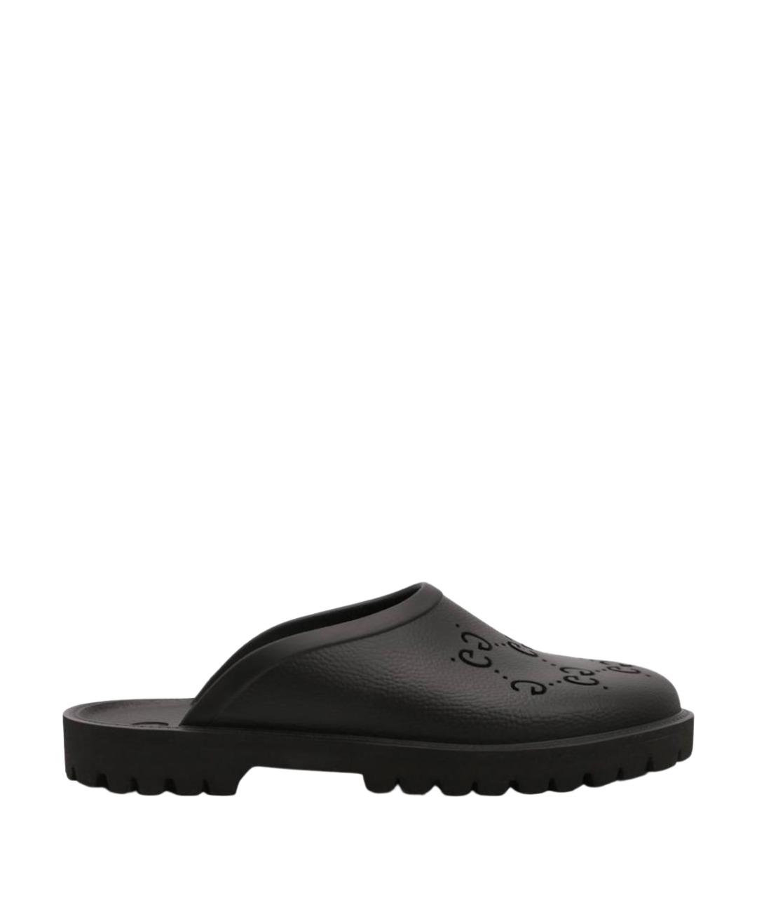 GUCCI Черные резиновые шлепанцы, фото 1
