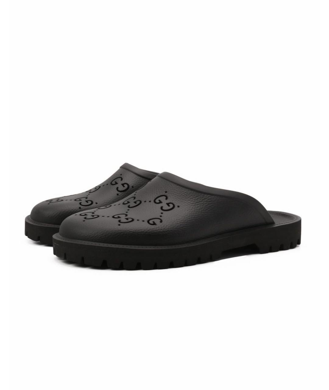 GUCCI Черные резиновые шлепанцы, фото 2