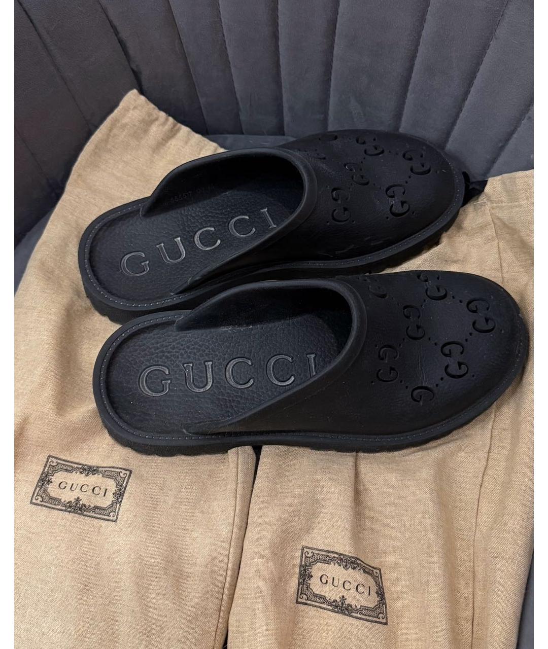 GUCCI Черные резиновые шлепанцы, фото 5