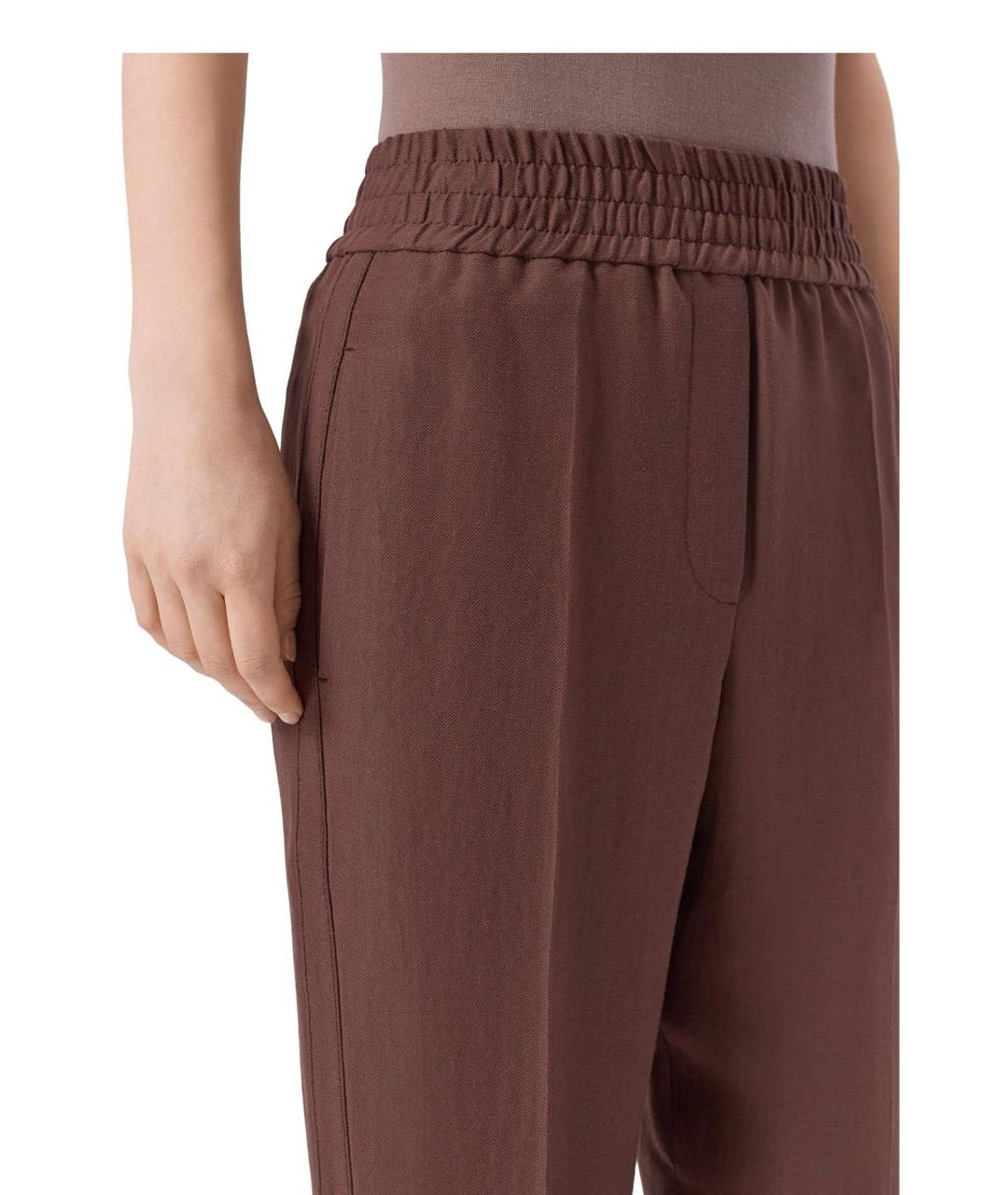 BRUNELLO CUCINELLI Коричневые льняные брюки широкие, фото 8
