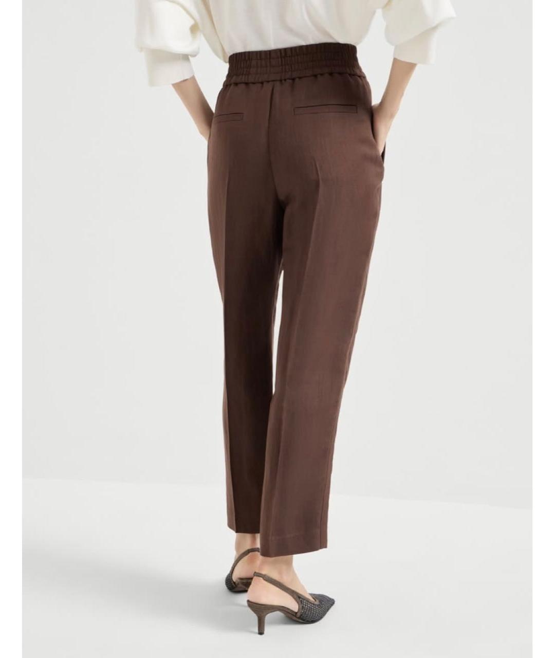 BRUNELLO CUCINELLI Коричневые льняные брюки широкие, фото 5