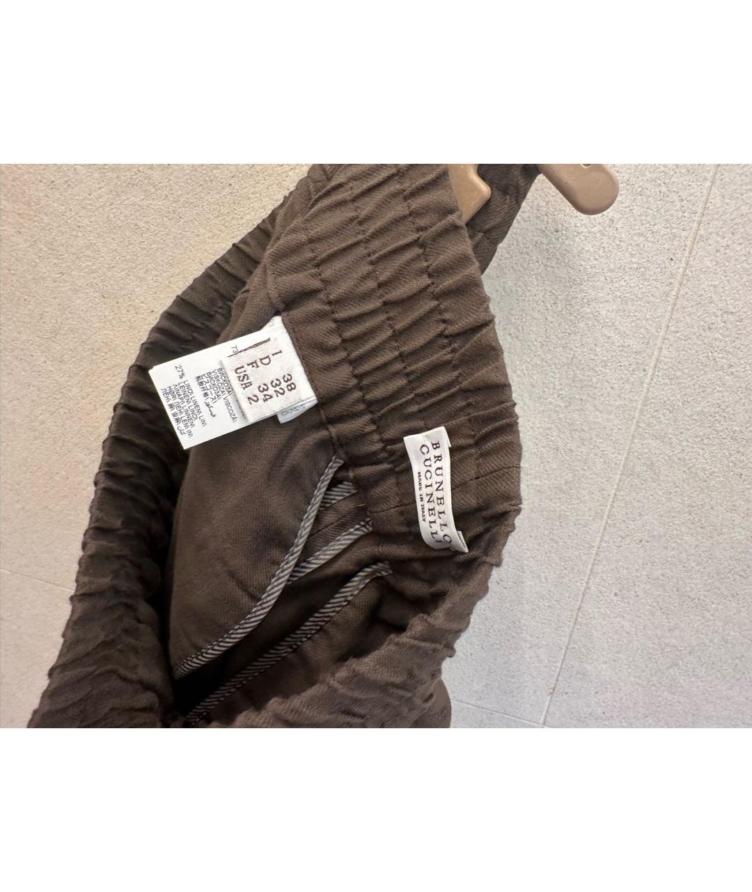 BRUNELLO CUCINELLI Коричневые льняные брюки широкие, фото 3