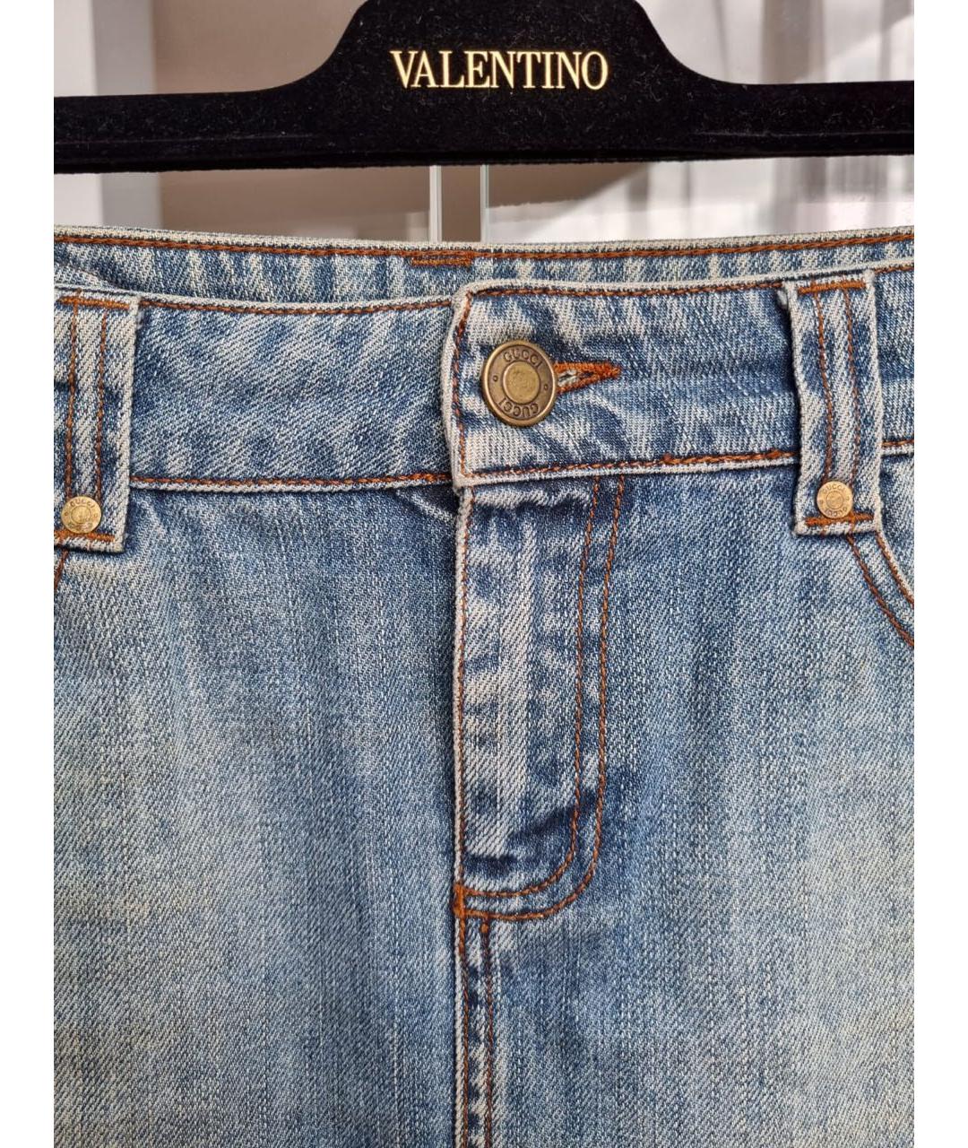 GUCCI Голубая деним юбка мини, фото 3