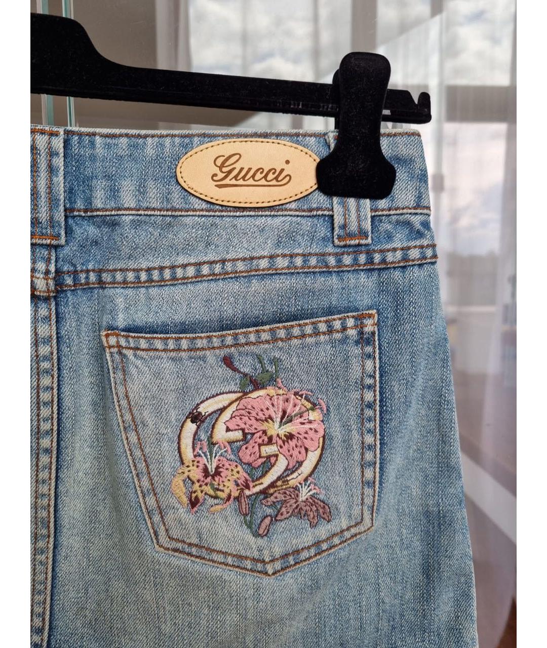 GUCCI Голубая деним юбка мини, фото 4