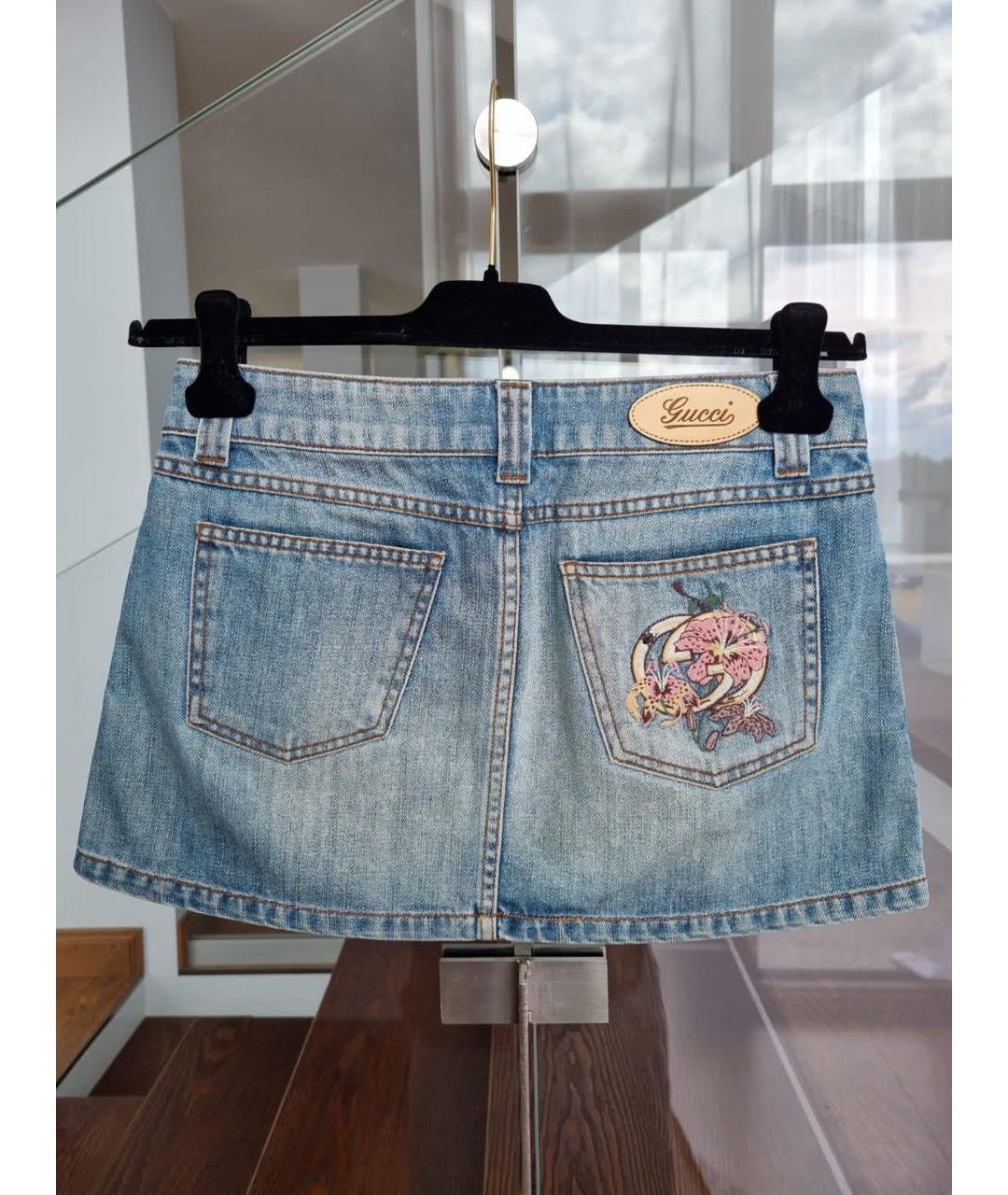 GUCCI Голубая деним юбка мини, фото 2