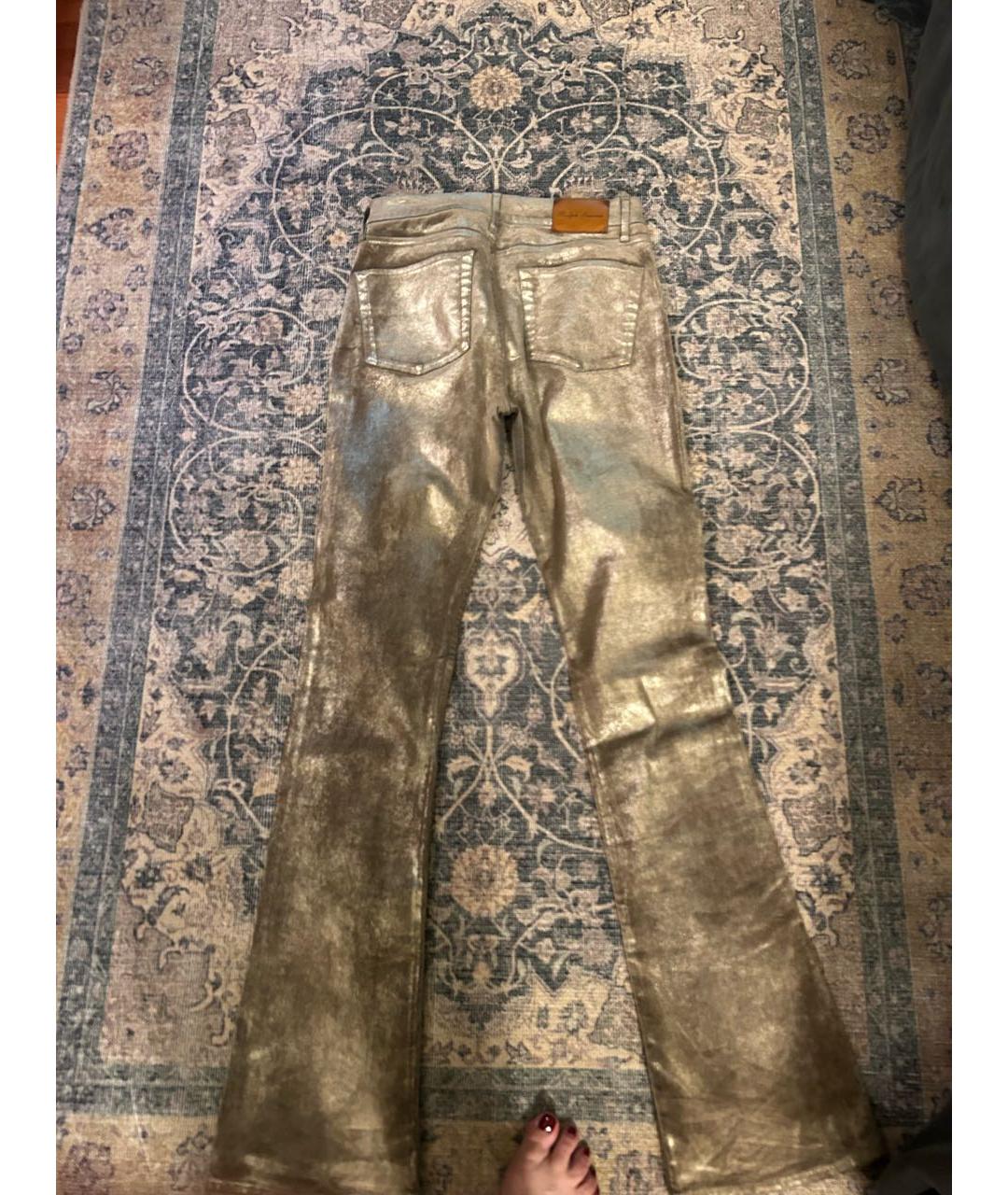 RALPH LAUREN Золотые хлопко-эластановые джинсы клеш, фото 2