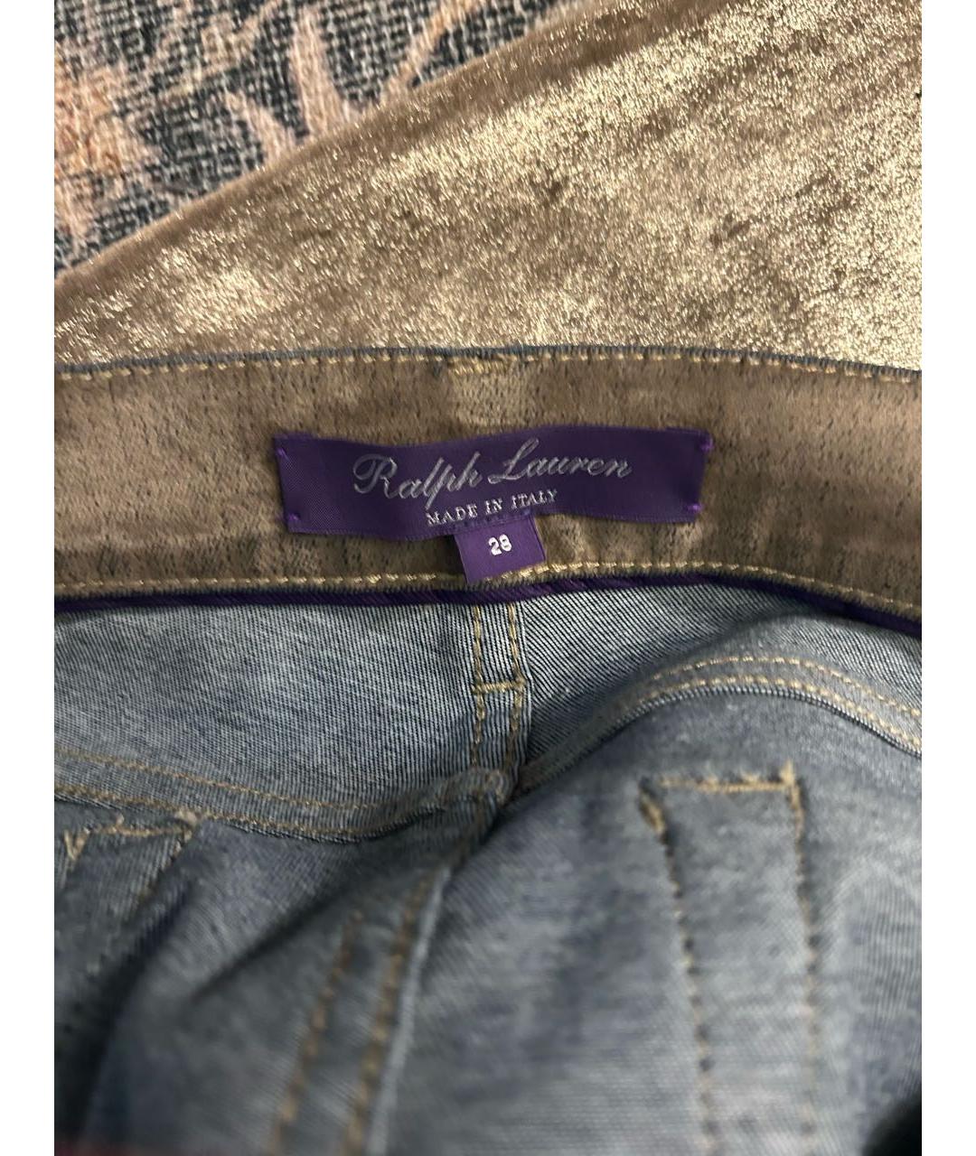 RALPH LAUREN Золотые хлопко-эластановые джинсы клеш, фото 3