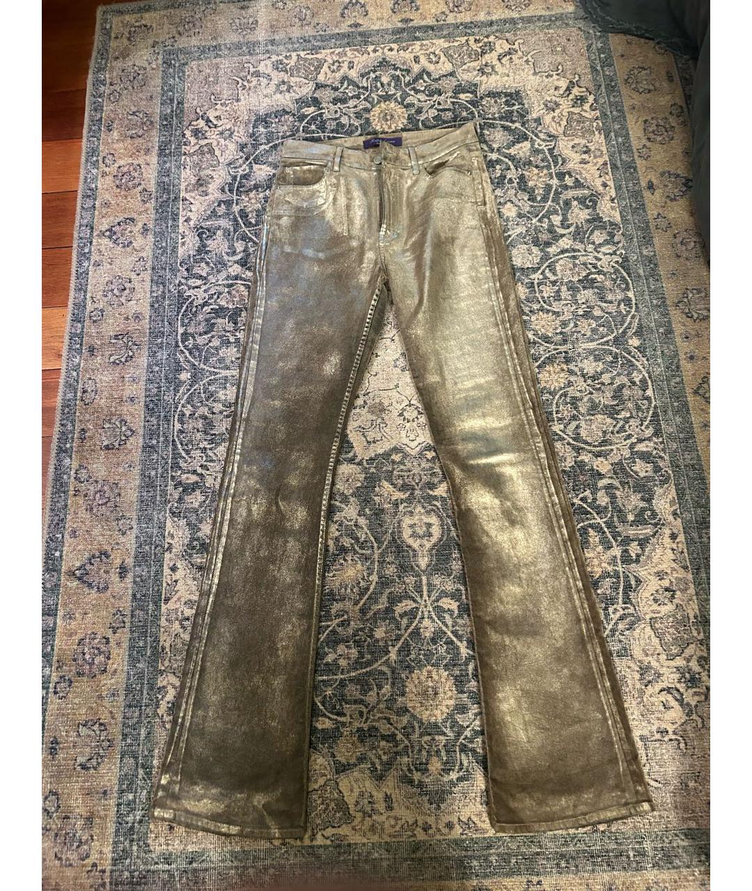 RALPH LAUREN Золотые хлопко-эластановые джинсы клеш, фото 5