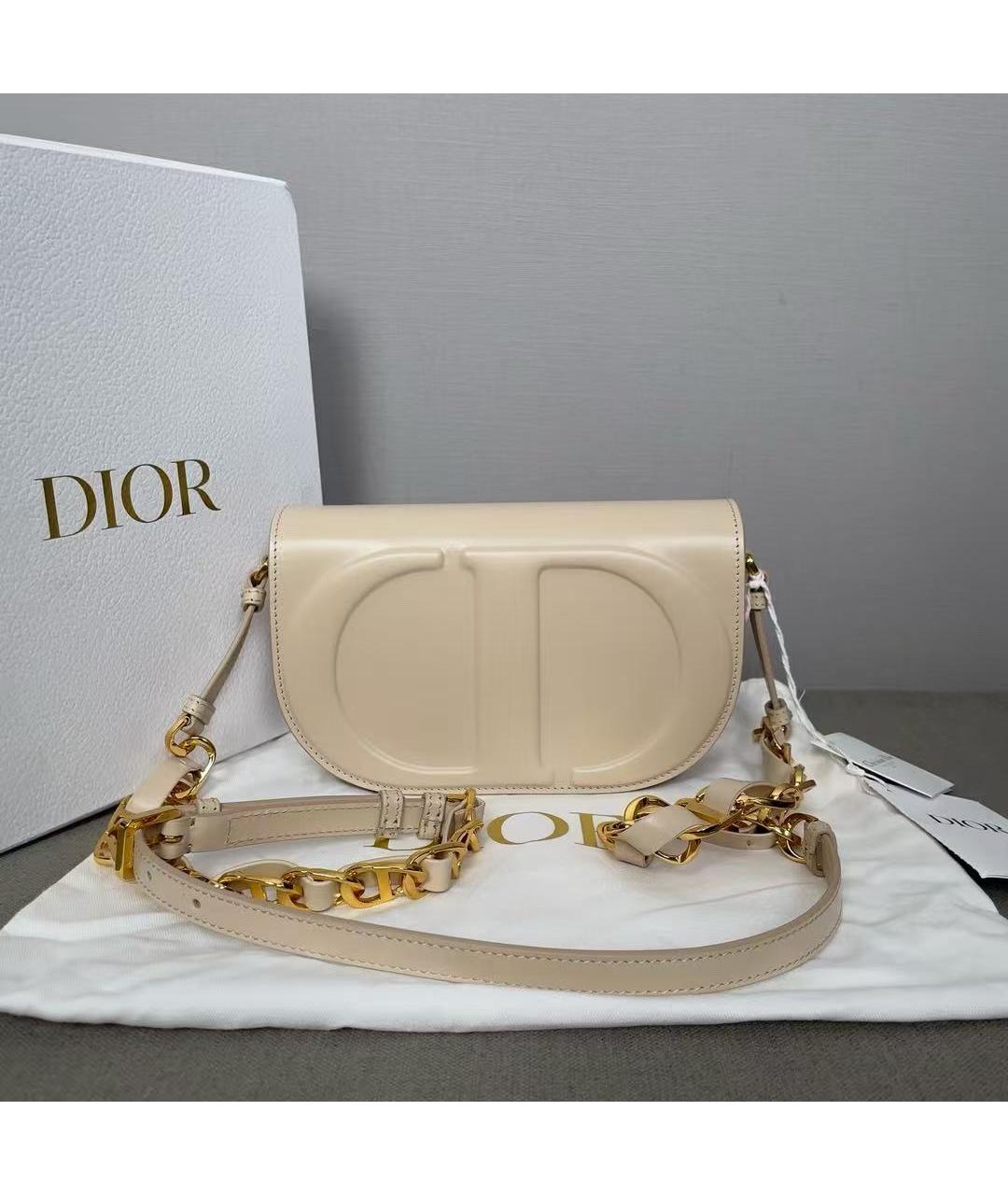 CHRISTIAN DIOR Бежевая кожаная сумка через плечо, фото 2