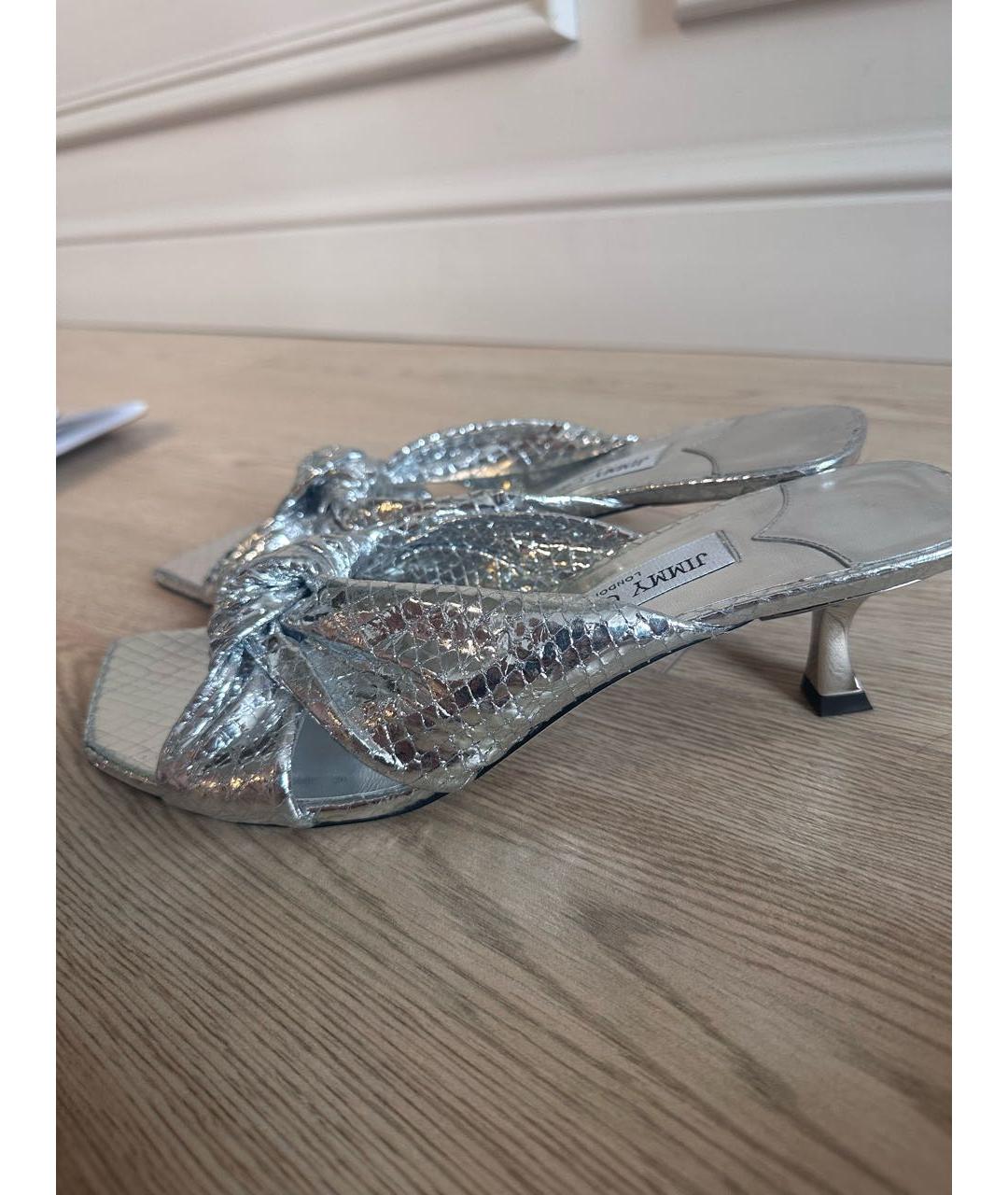 JIMMY CHOO Серебряные кожаные босоножки, фото 2