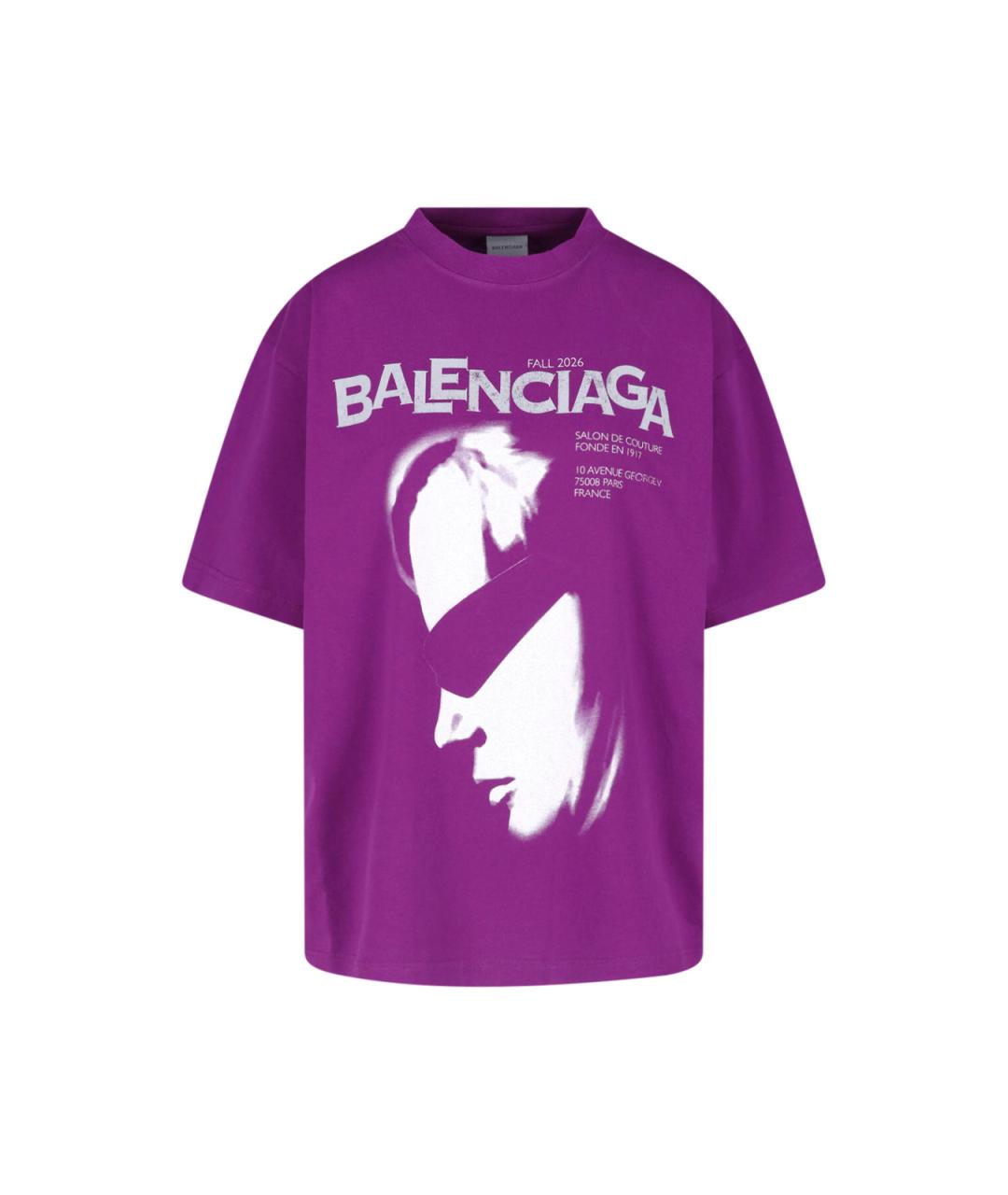 BALENCIAGA Фиолетовая хлопковая футболка, фото 1
