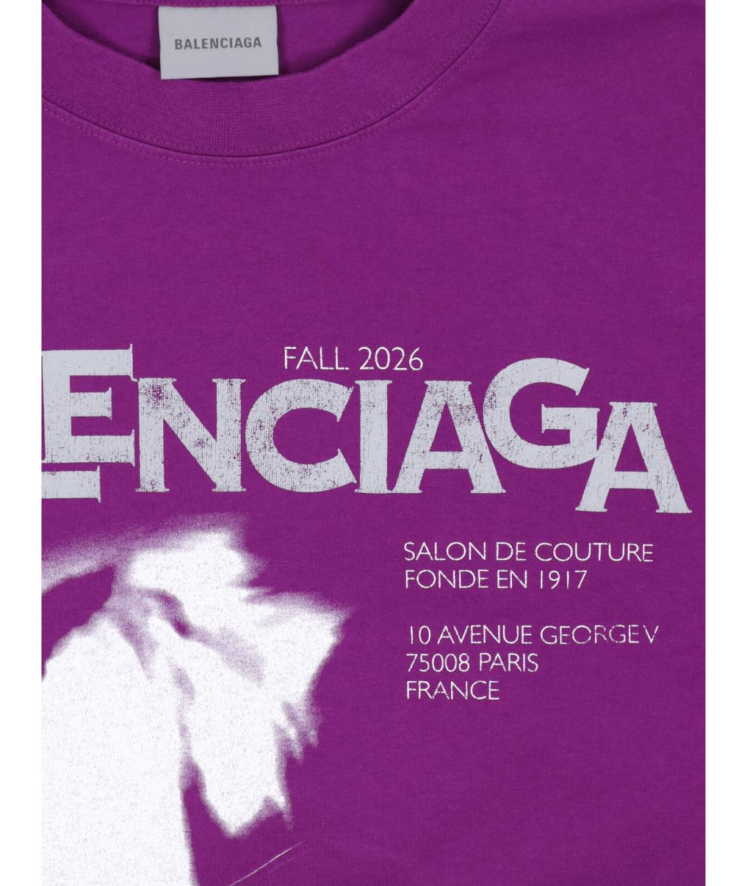 BALENCIAGA Фиолетовая хлопковая футболка, фото 3