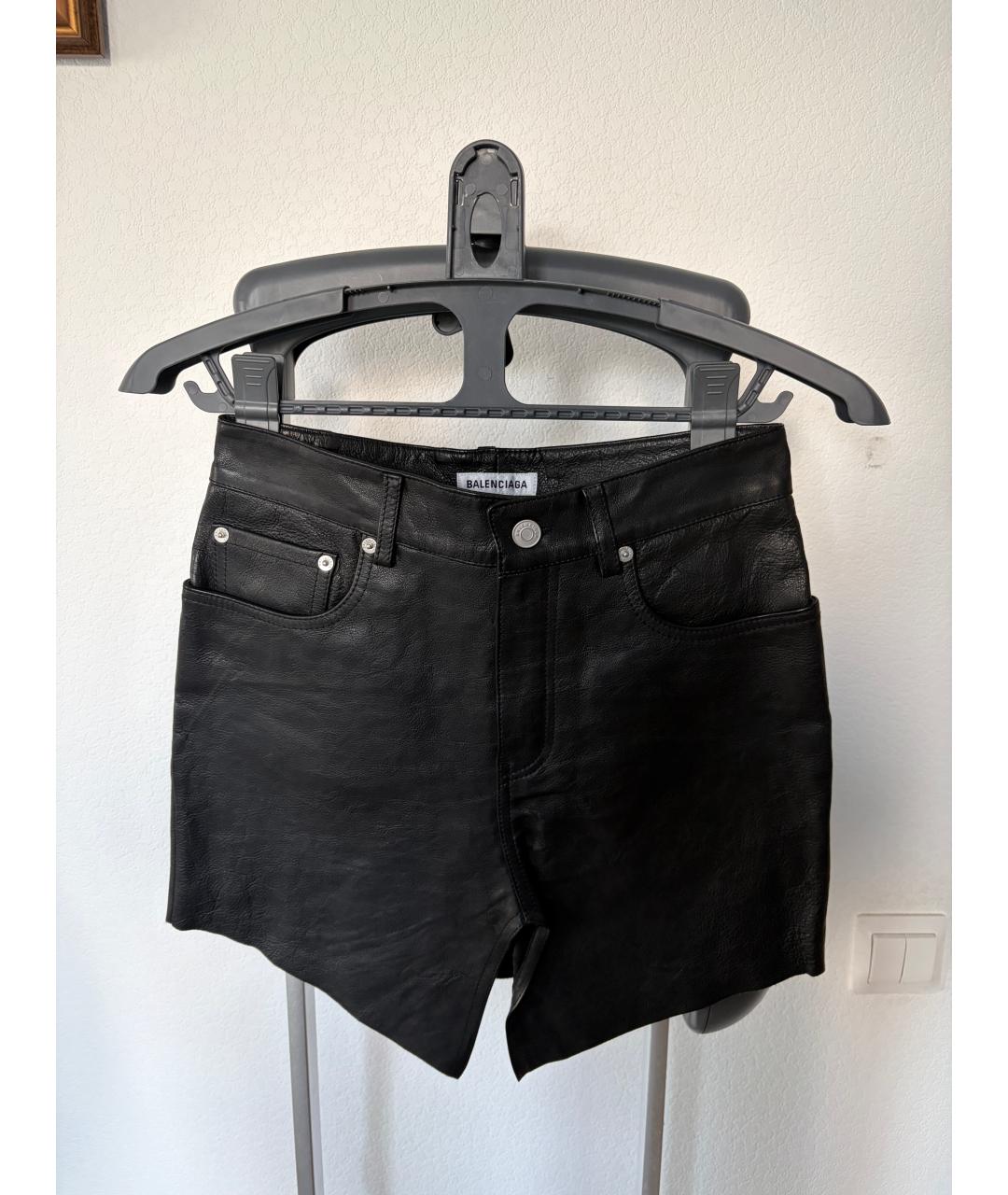 BALENCIAGA Черная кожаная юбка мини, фото 2