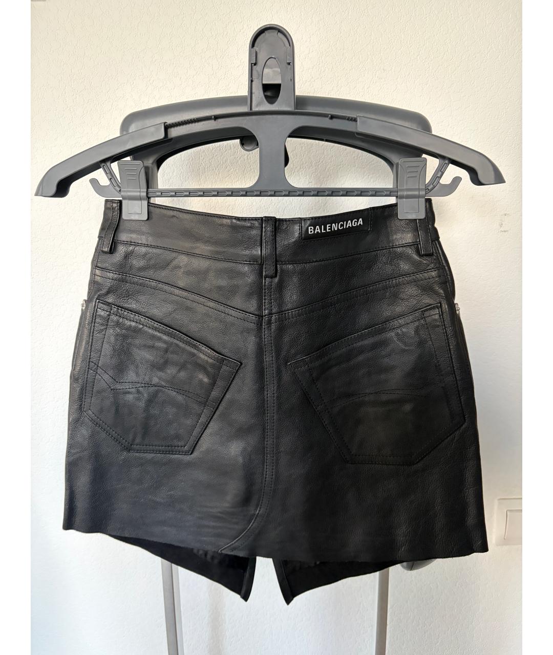 BALENCIAGA Черная кожаная юбка мини, фото 3