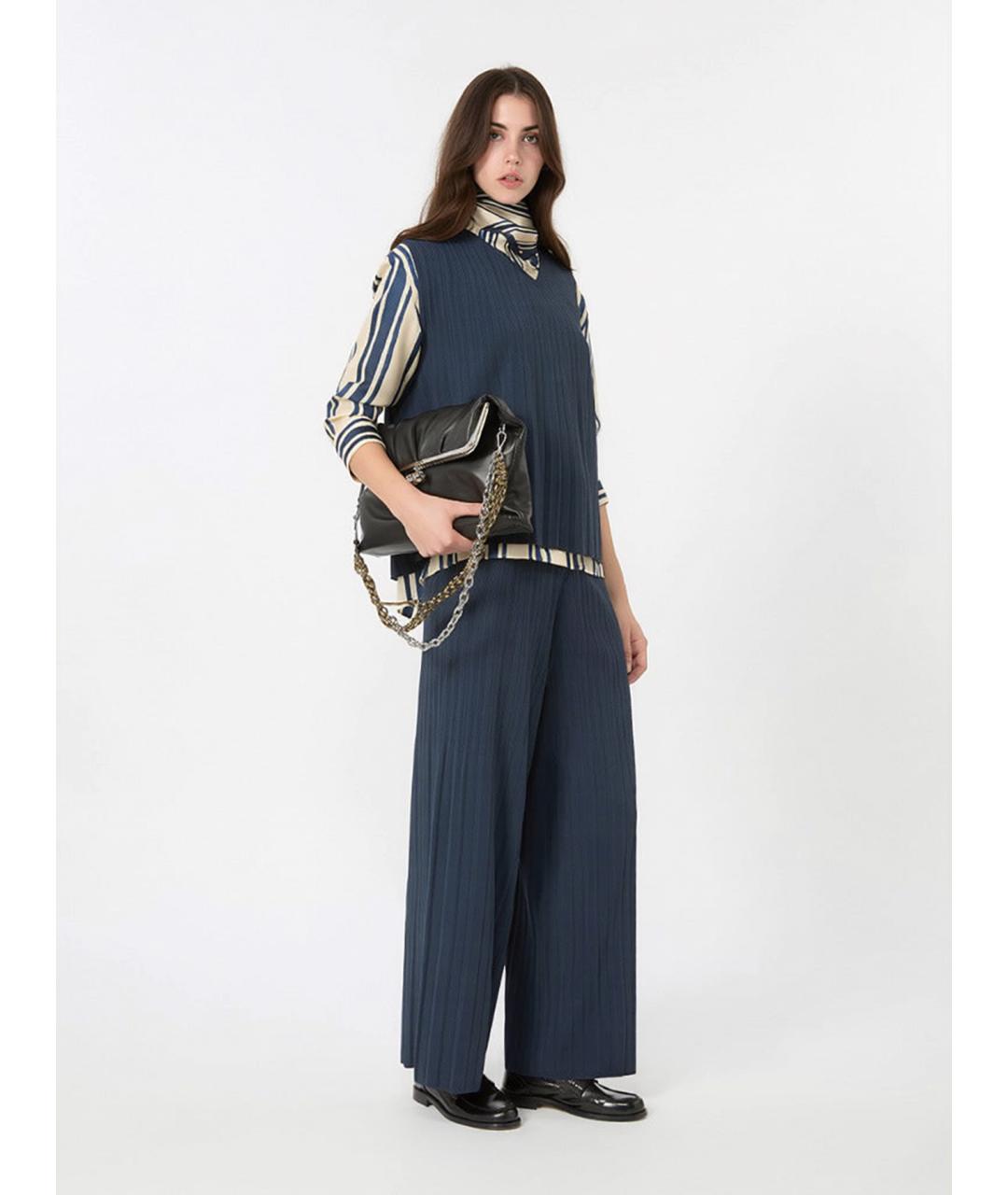 WEEKEND MAX MARA Темно-синие вискозные прямые брюки, фото 2