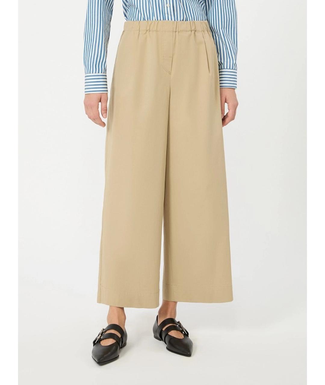WEEKEND MAX MARA Бежевые хлопковые брюки широкие, фото 3