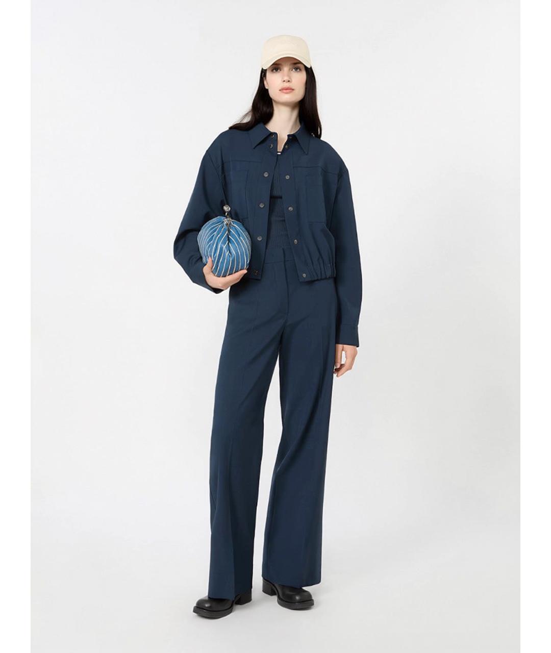 WEEKEND MAX MARA Синие шерстяные прямые брюки, фото 2