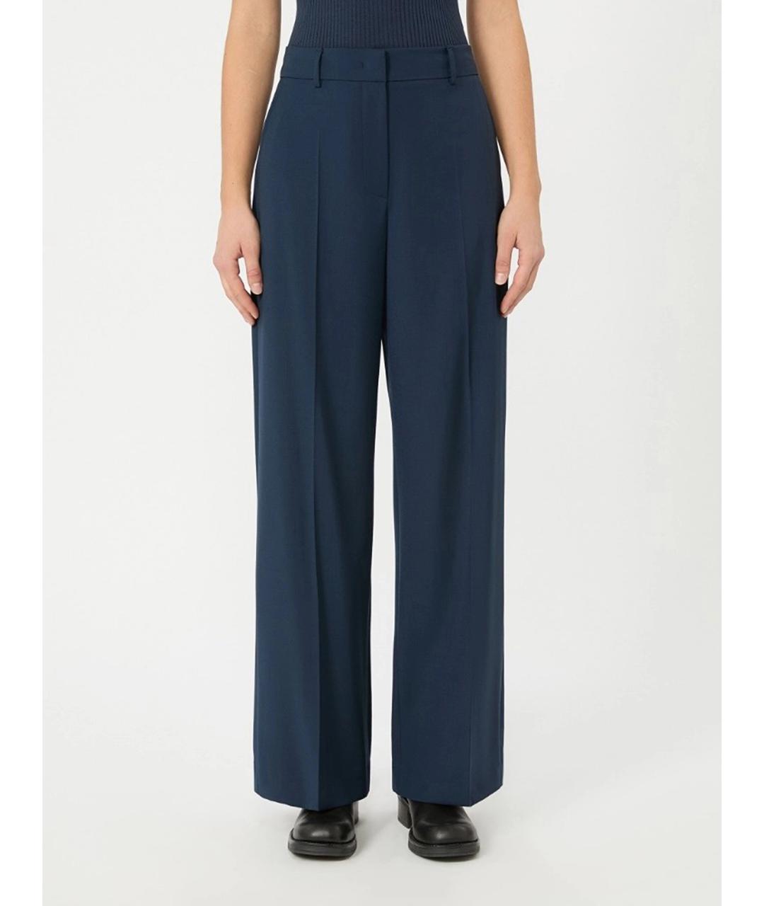 WEEKEND MAX MARA Синие шерстяные прямые брюки, фото 3