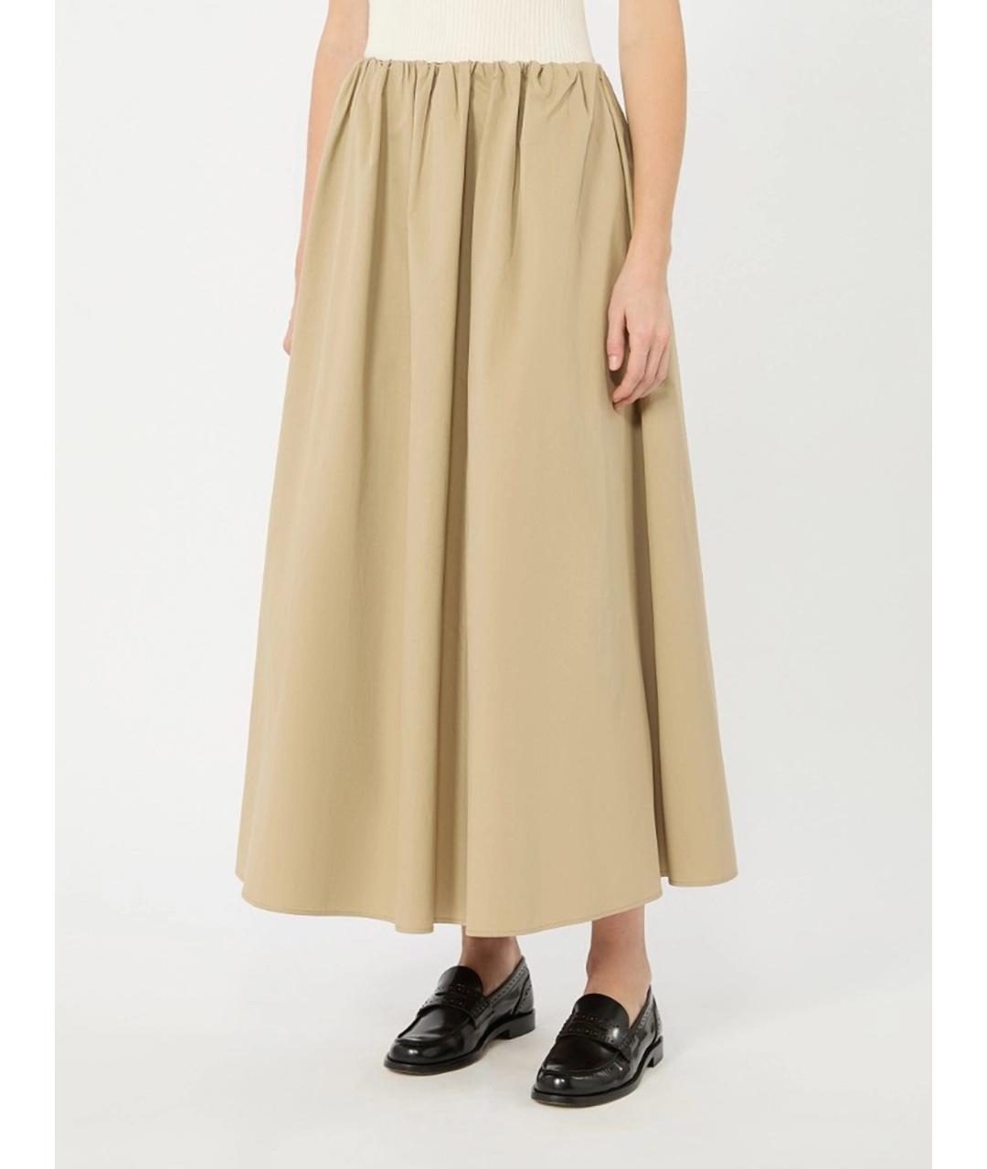 WEEKEND MAX MARA Бежевая хлопковая юбка миди, фото 3