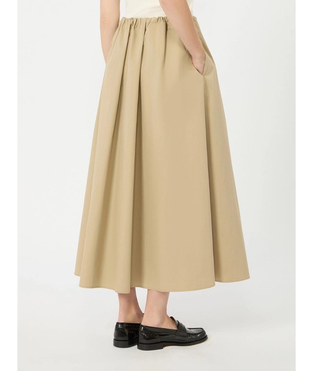 WEEKEND MAX MARA Бежевая хлопковая юбка миди, фото 4