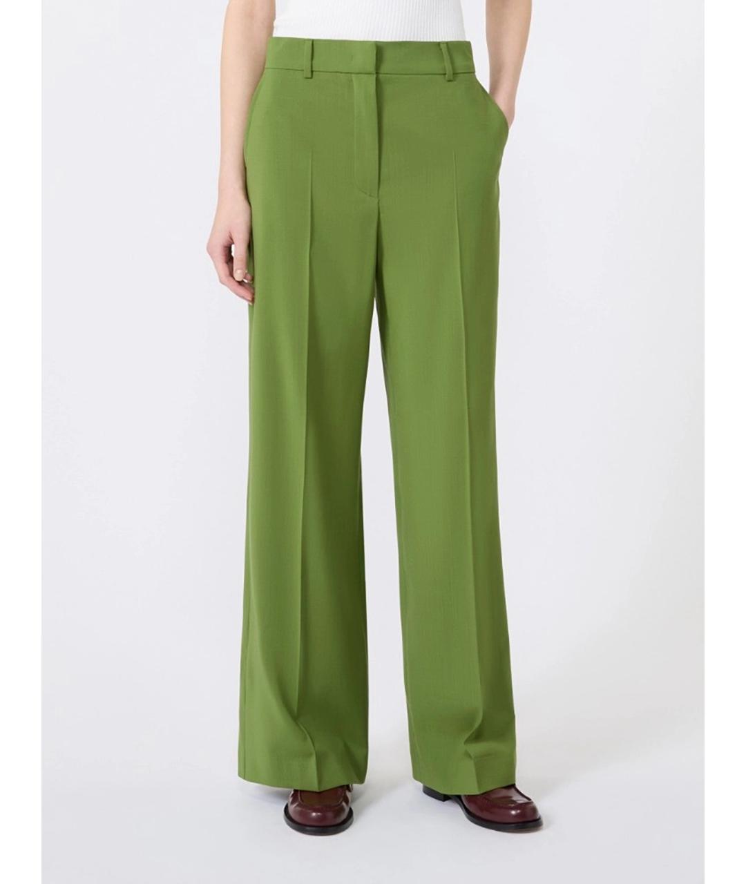 WEEKEND MAX MARA Зеленые шерстяные прямые брюки, фото 3