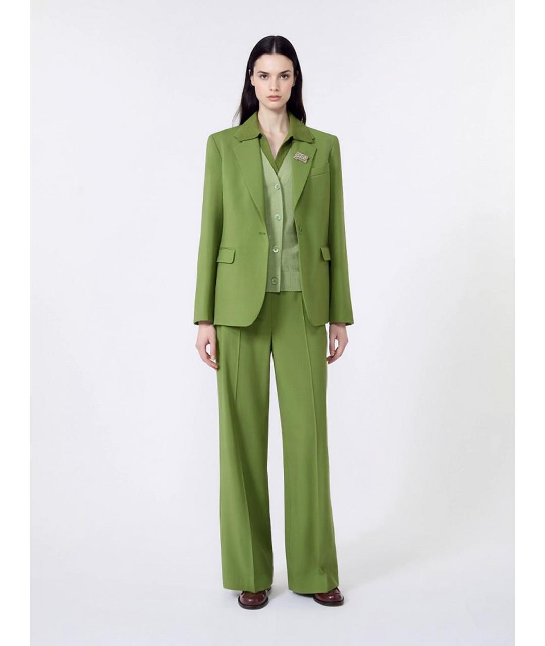 WEEKEND MAX MARA Зеленые шерстяные прямые брюки, фото 2