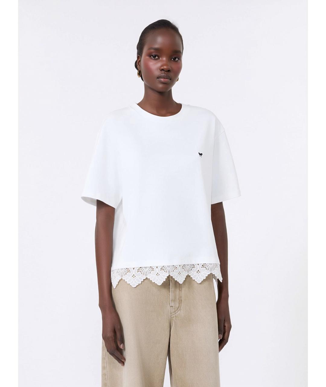 WEEKEND MAX MARA Белая хлопковая футболка, фото 3