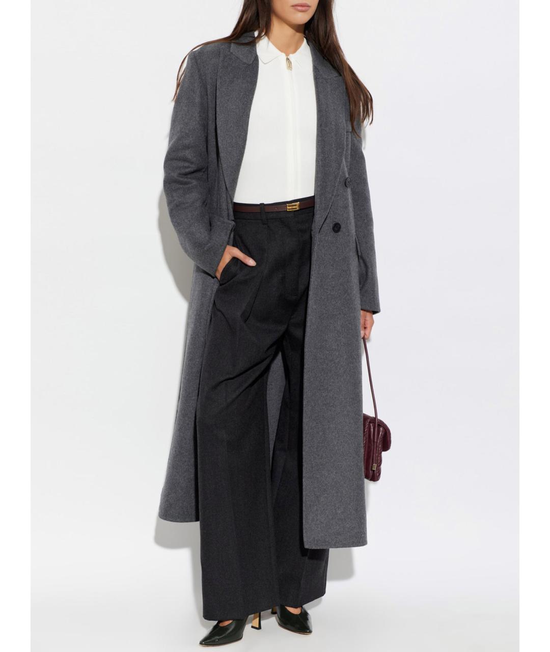 VICTORIA BECKHAM Серые шерстяные прямые брюки, фото 2
