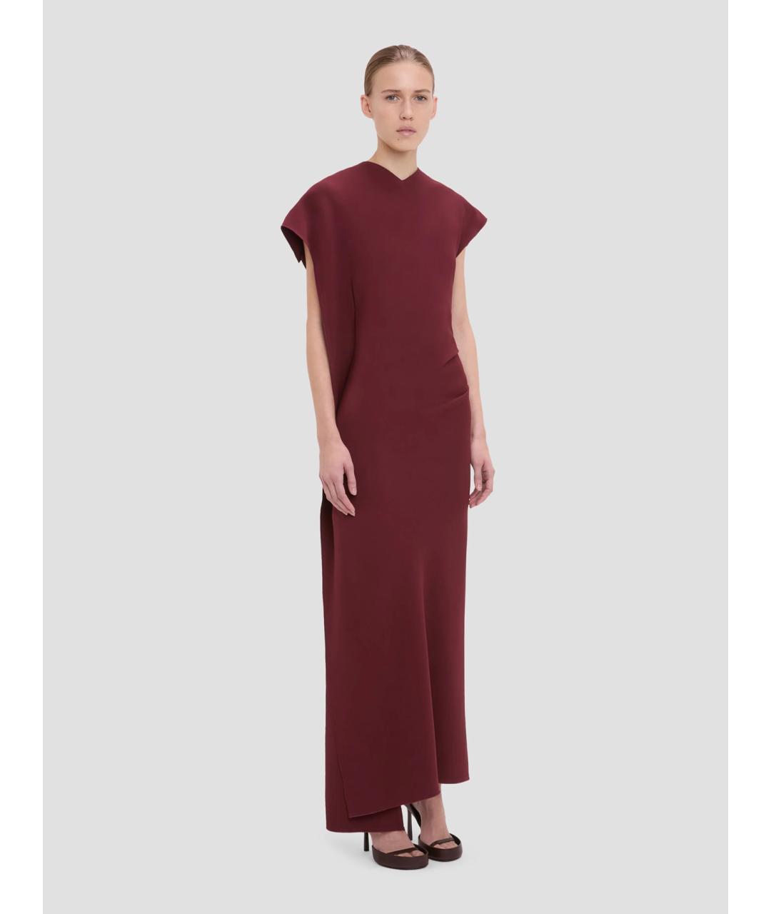 VICTORIA BECKHAM Бордовое вискозное коктейльное платье, фото 3