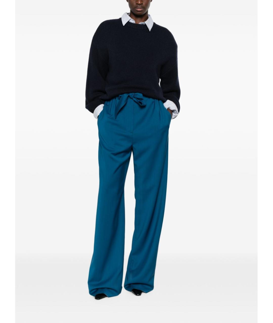 MAX MARA Синие хлопковые прямые брюки, фото 3