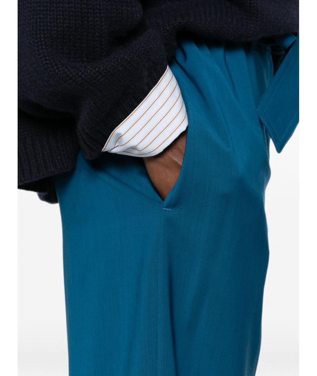 MAX MARA Синие хлопковые прямые брюки, фото 4