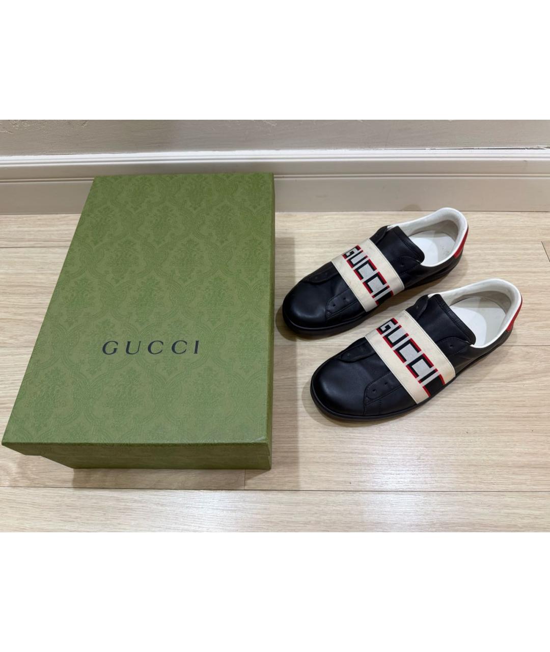 GUCCI Темно-синие кожаные низкие кроссовки / кеды, фото 5