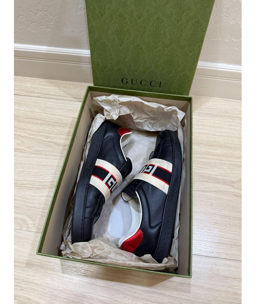 GUCCI Темно-синие кожаные низкие кроссовки / кеды, фото 6