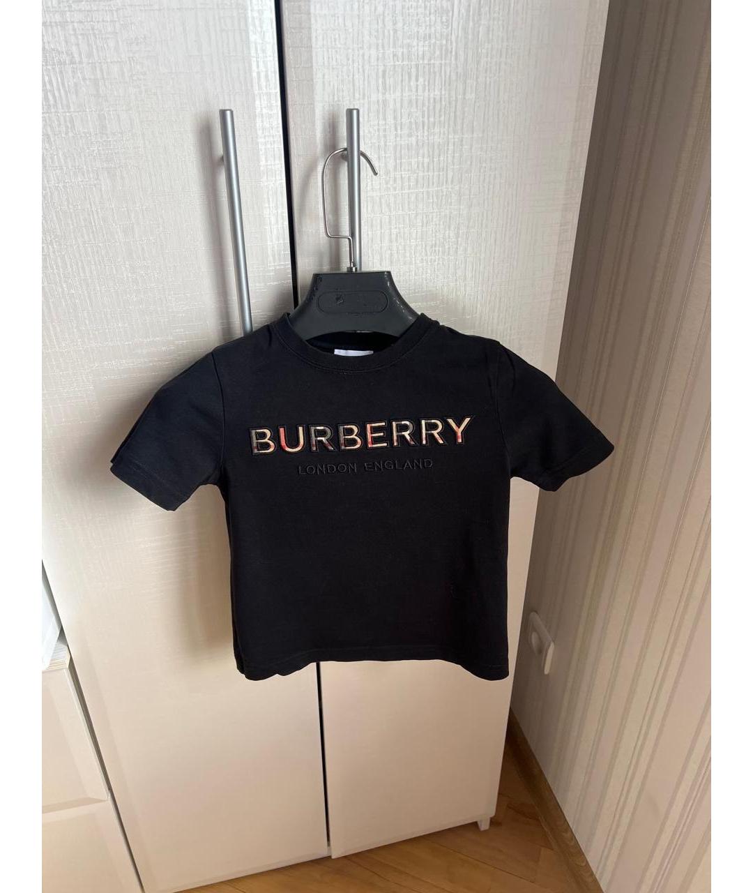 BURBERRY Черная хлопковая детская футболка, фото 5