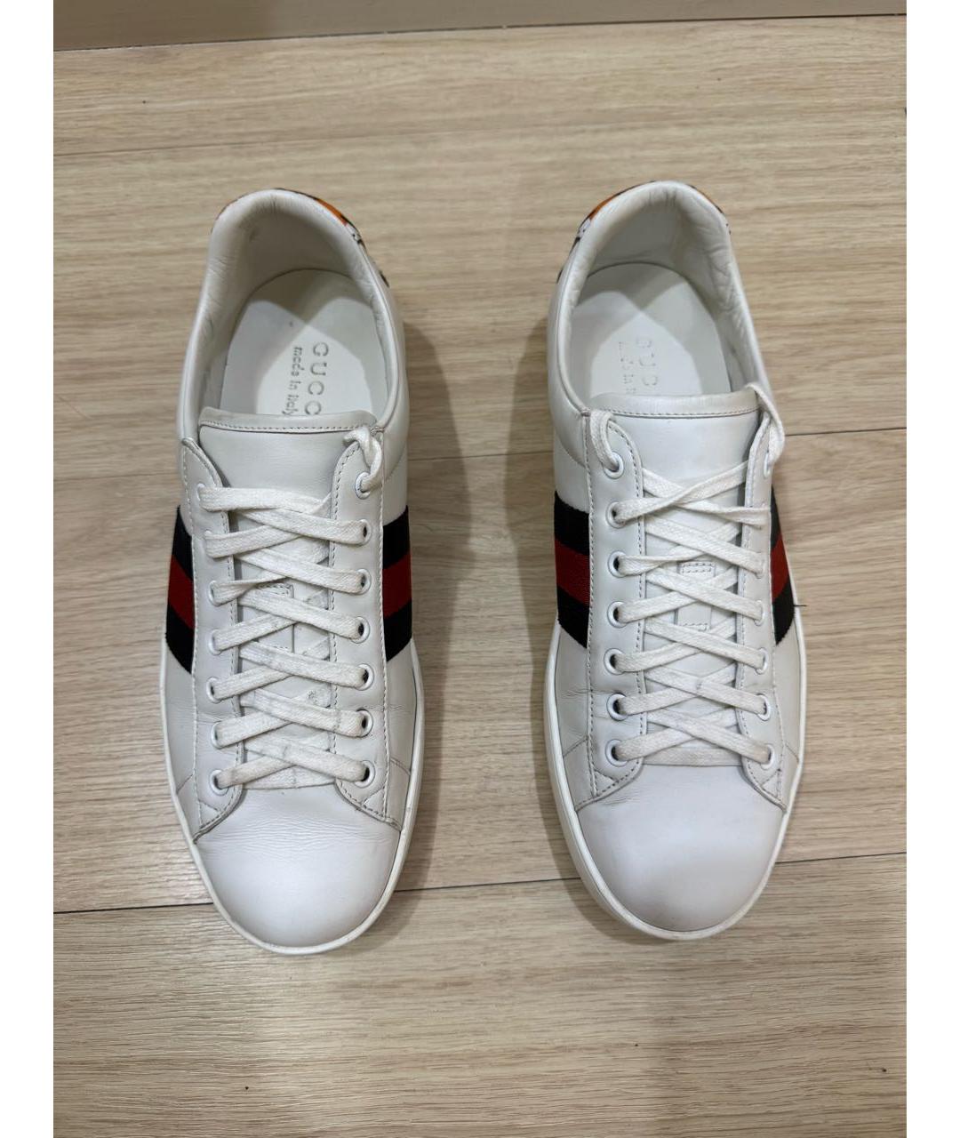 GUCCI Белые кожаные низкие кроссовки / кеды, фото 2