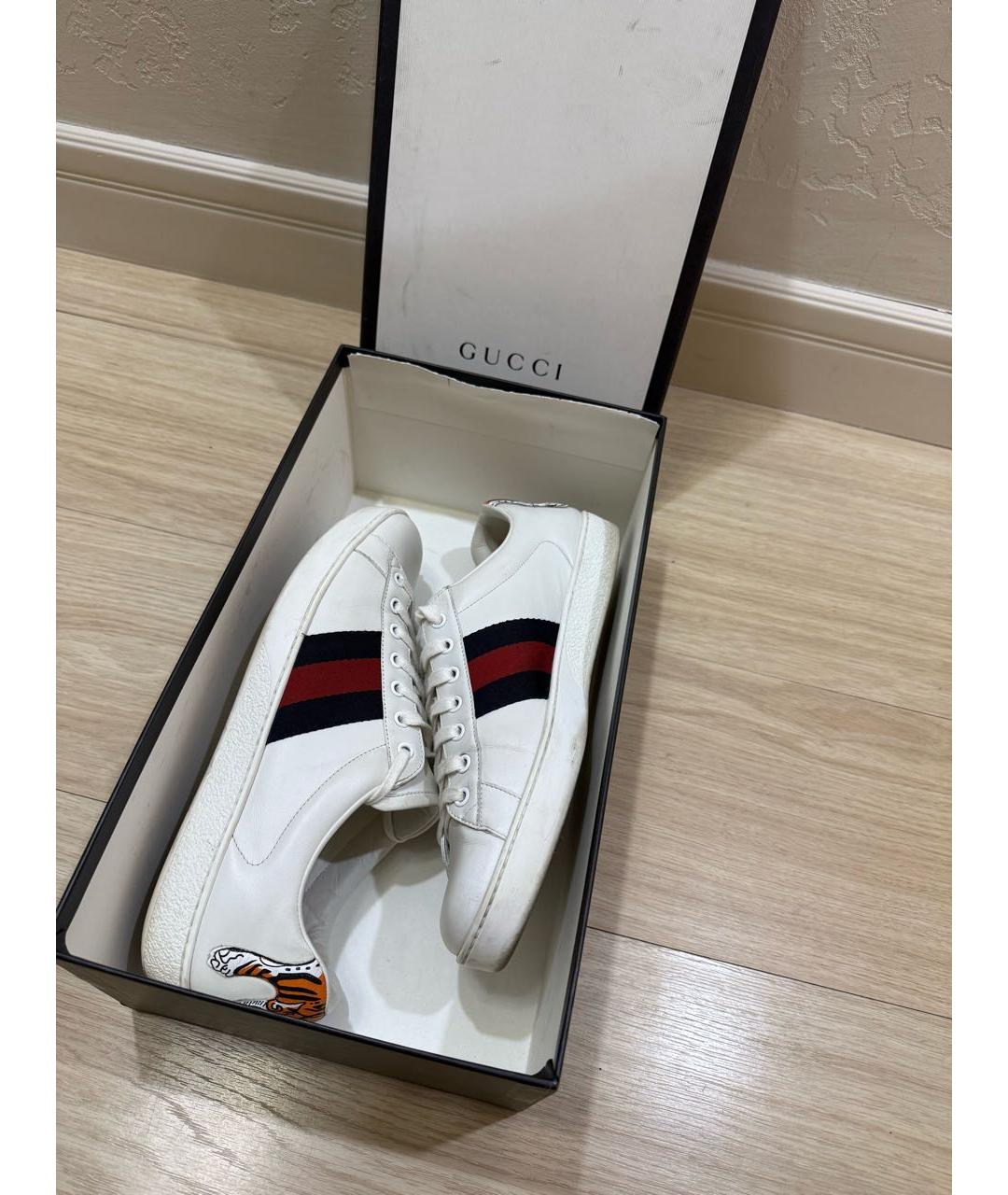 GUCCI Белые кожаные низкие кроссовки / кеды, фото 6