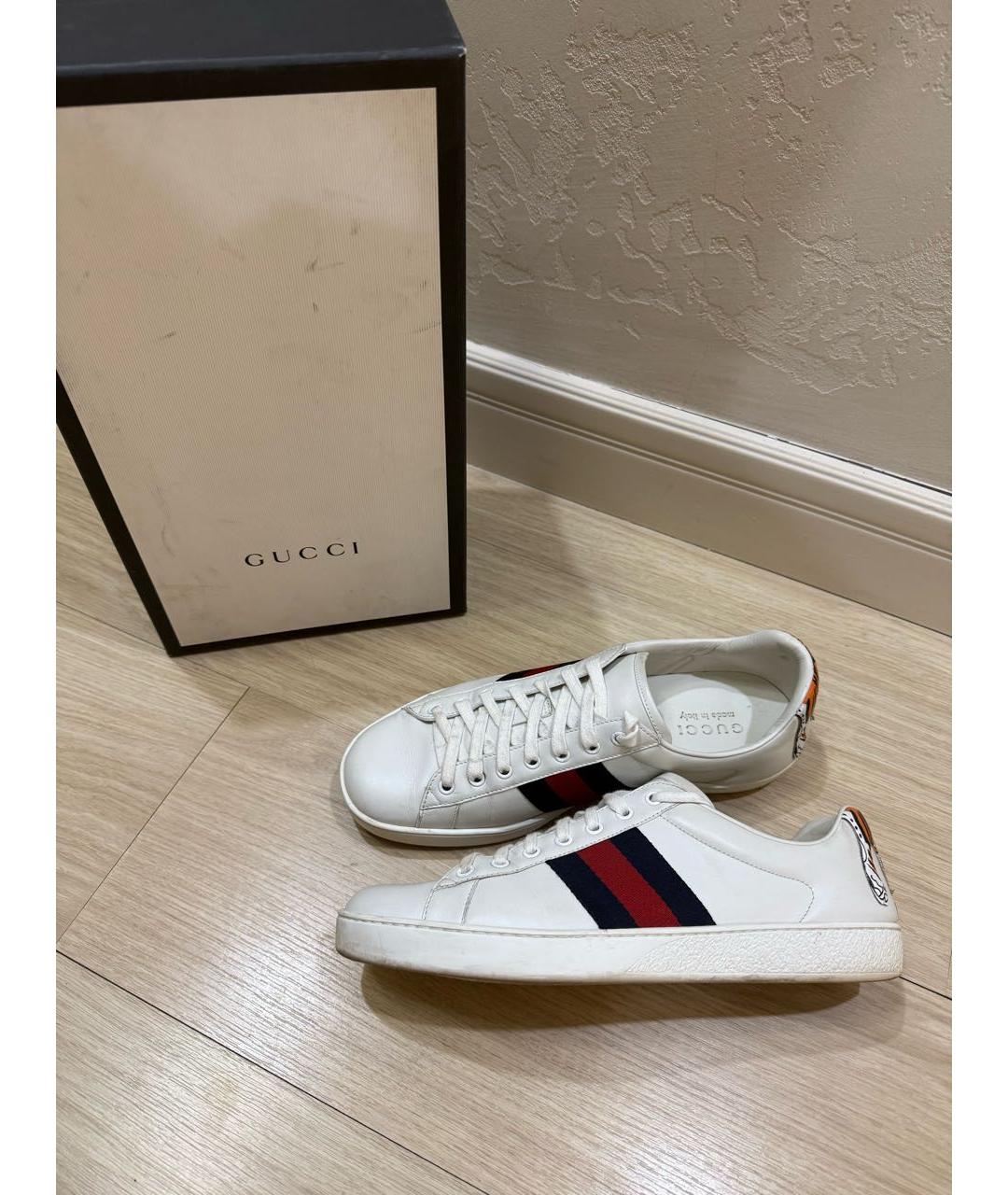 GUCCI Белые кожаные низкие кроссовки / кеды, фото 7