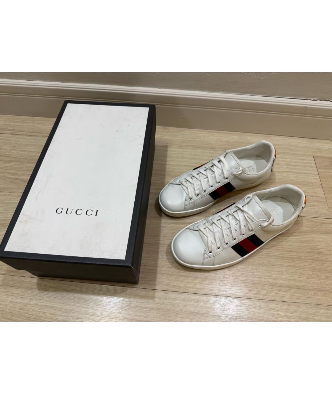 GUCCI Белые кожаные низкие кроссовки / кеды, фото 5