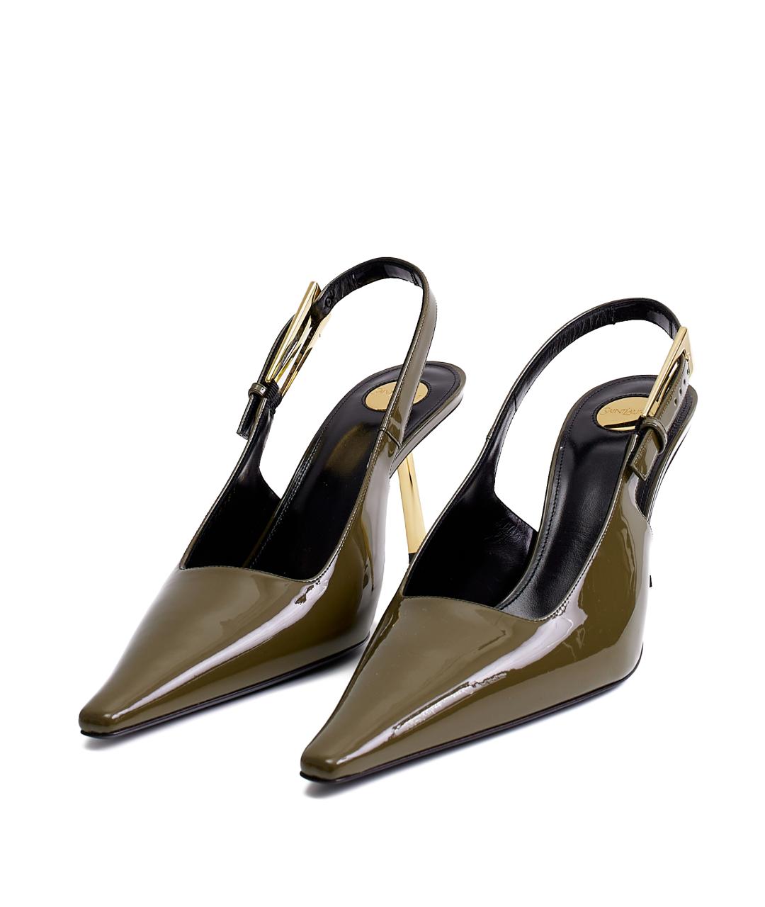 SAINT LAURENT Хаки туфли из лакированной кожи, фото 2