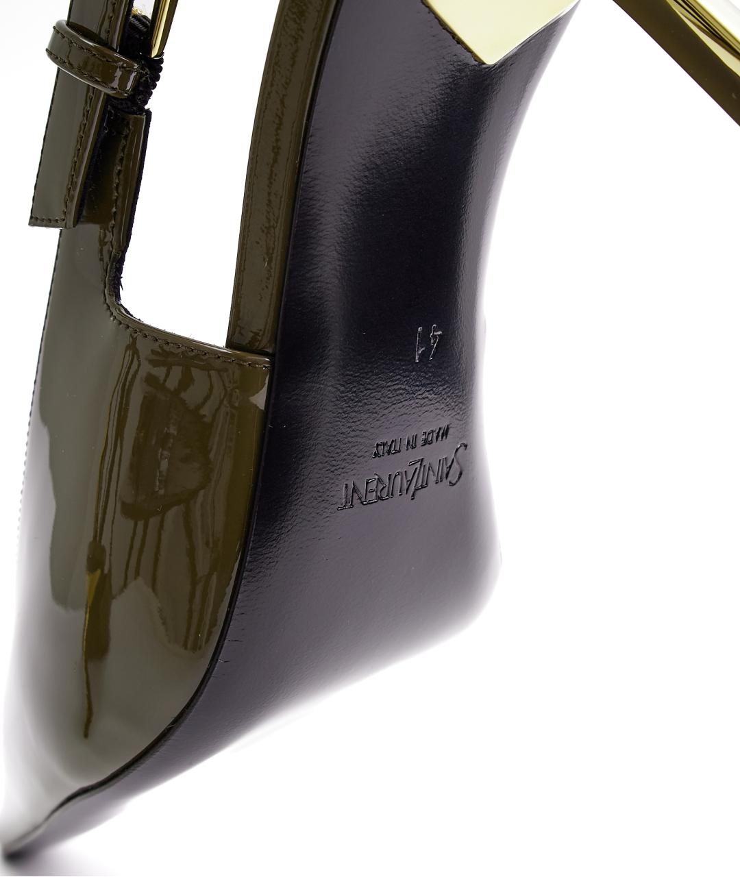 SAINT LAURENT Хаки туфли из лакированной кожи, фото 5