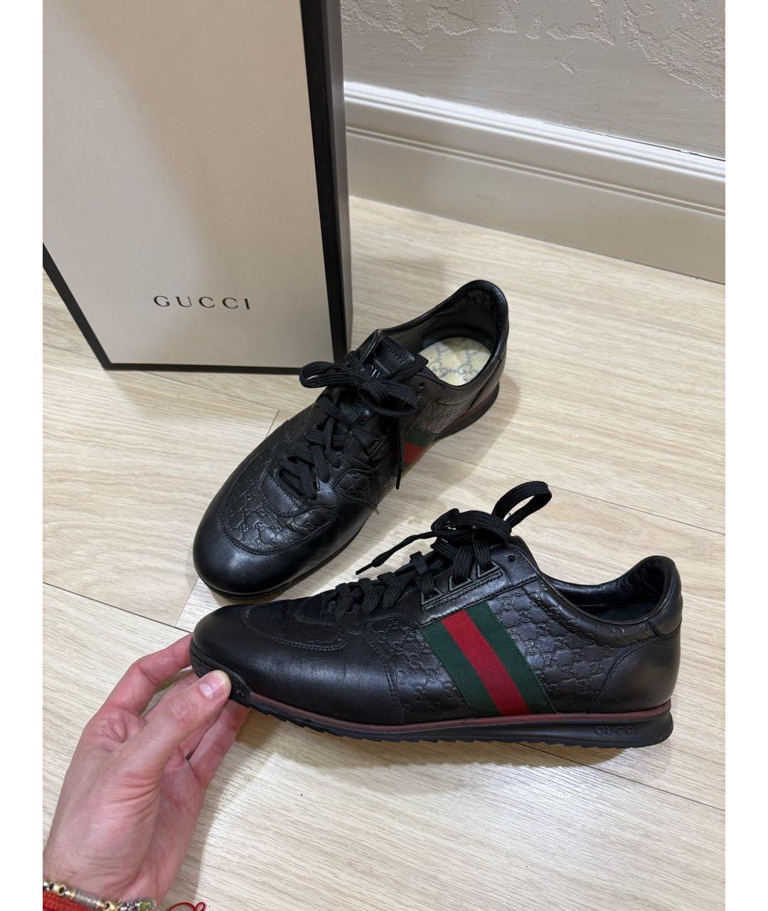 GUCCI Черные кожаные низкие кроссовки / кеды, фото 7