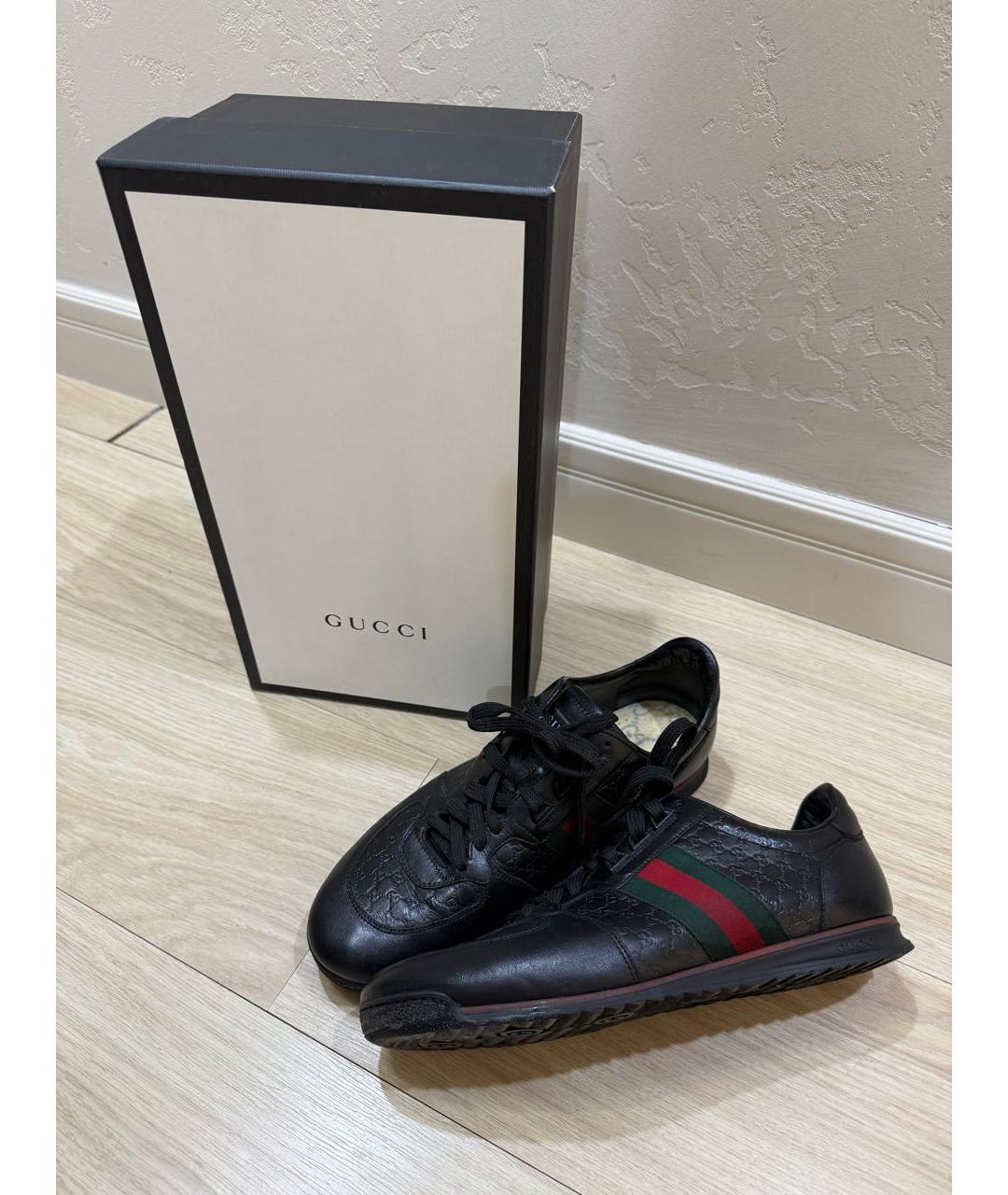 GUCCI Черные кожаные низкие кроссовки / кеды, фото 5