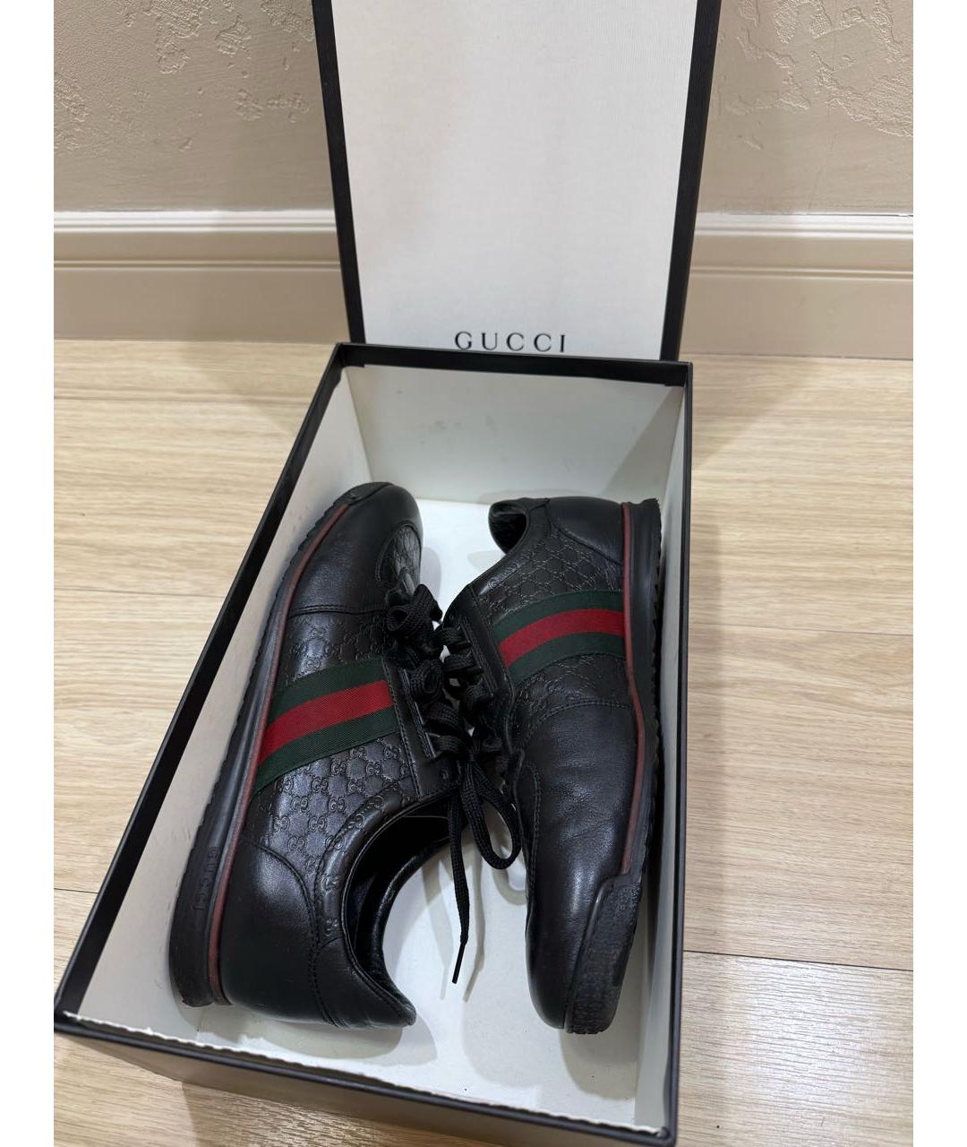 GUCCI Черные кожаные низкие кроссовки / кеды, фото 6