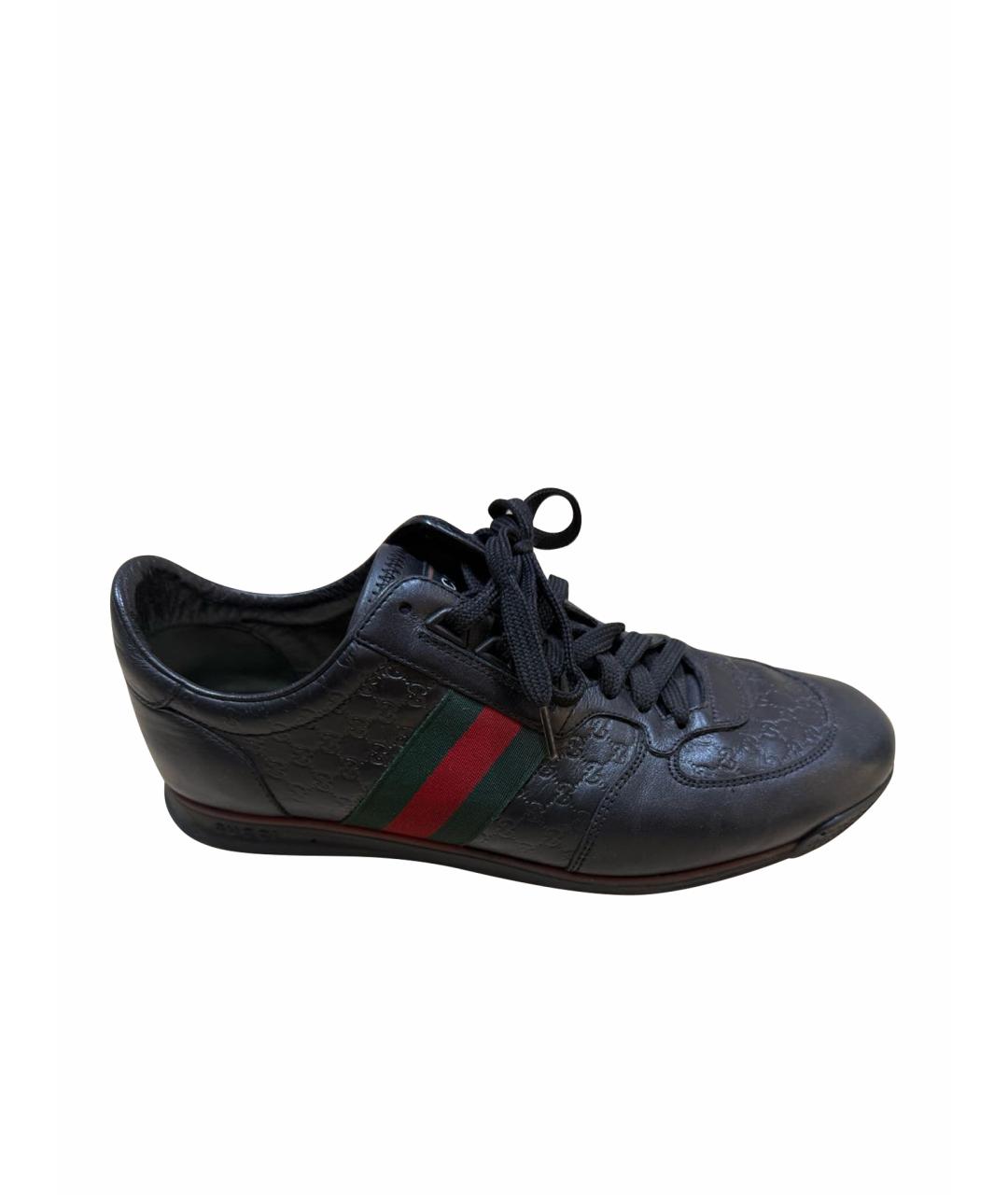 GUCCI Черные кожаные низкие кроссовки / кеды, фото 8