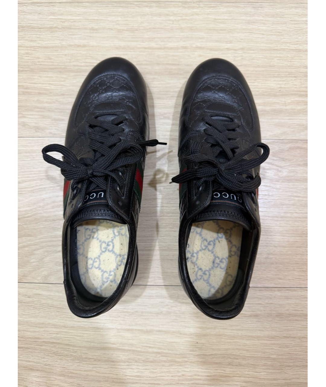 GUCCI Черные кожаные низкие кроссовки / кеды, фото 3