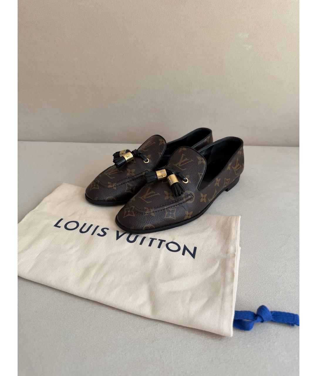 LOUIS VUITTON Коричневые кожаные лоферы, фото 8